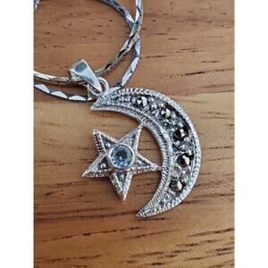 Islam Muslim Crescent  Moon Star Crescent Sterling Silver Pendant Necklace